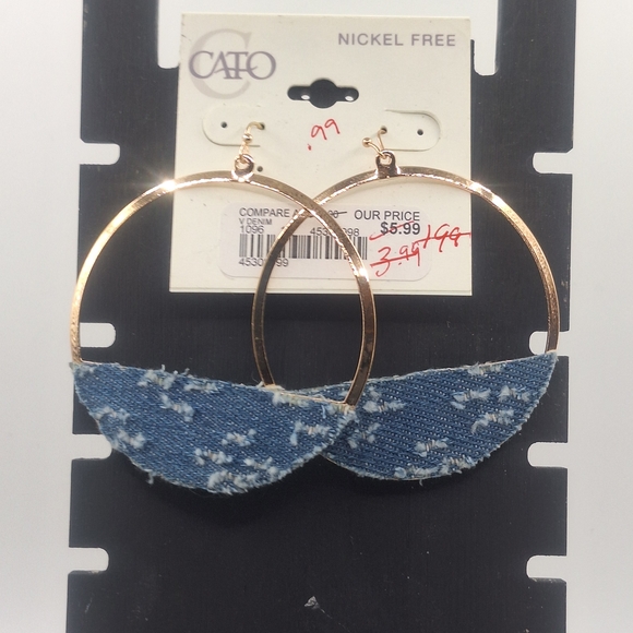 Cato Gold Tone and Blue Jean Circle Dangling Earrings - Picture 1 of 6